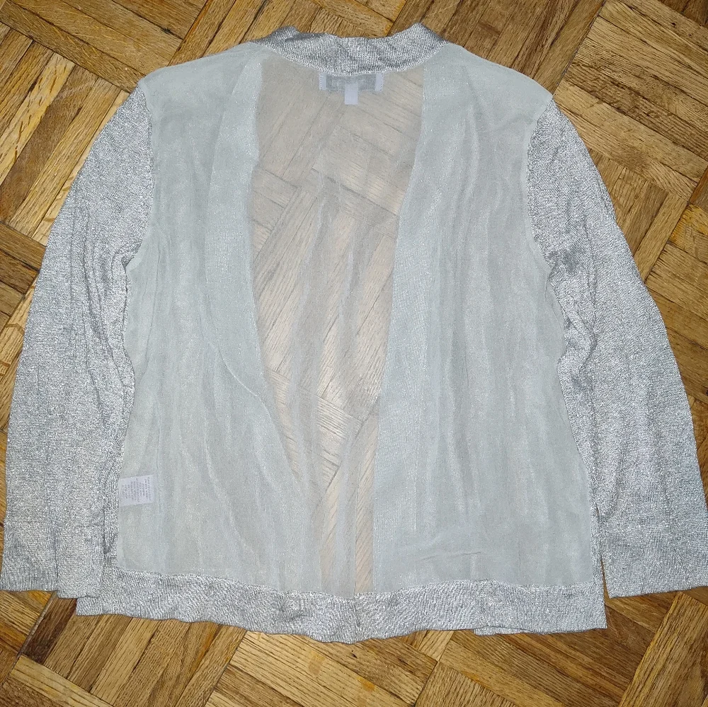 Premise Silver Metallic 3/4 Sleeve Open Cardigan